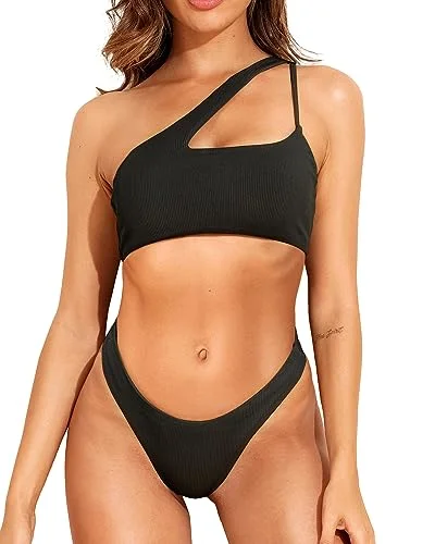 Two Piece One Shoulder Swimsuit Cutout Bikini Sets