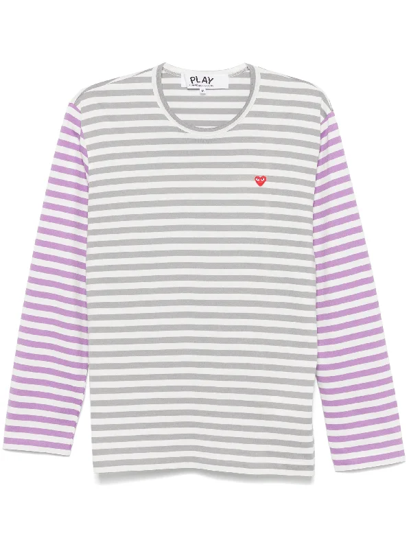 Unisex Long Sleeves Tee Bi-Colour Striped - Grey/Purple