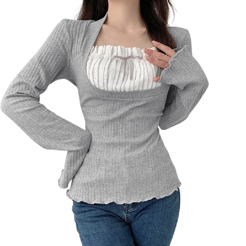 Women's Square Neck Panel Long Sleeve