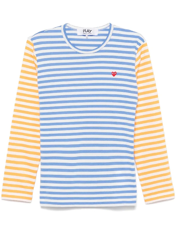 Unisex Long Sleeves Tee Bi-Colour Striped - Blue/Yellow