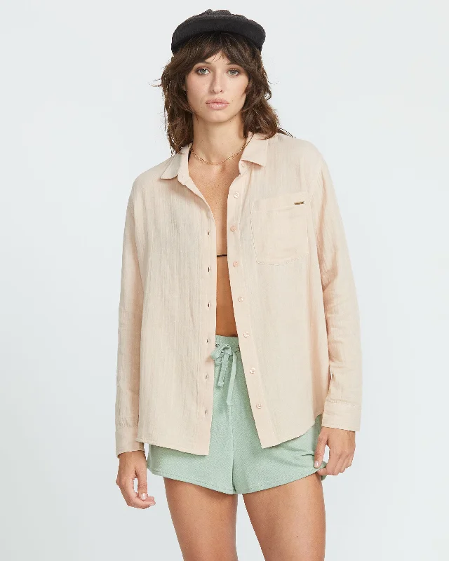 Lived in Lounge Button Up Long Sleeve - Champagne Gold