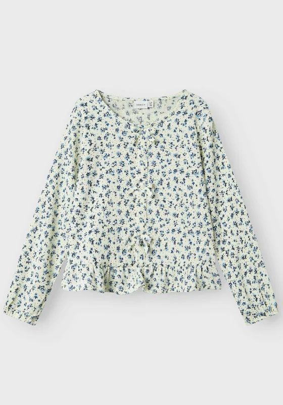 Name It Kid Girl Biba Long Sleeve Floral Top, Cloud Dancer