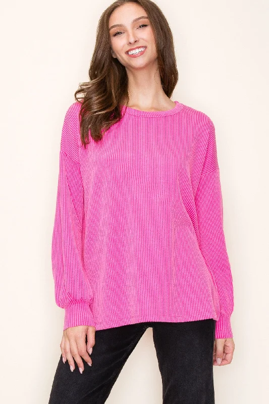 Fuchsia Ribbed Long Sleeve Top