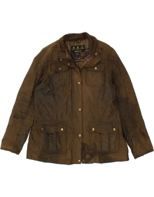 BARBOUR Womens Waxed Cotton Jacket UK 18 XL Brown Cotton