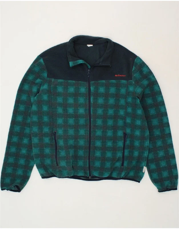 DECATHLON Womens Fleece Jacket UK 18 XL Green Check Polyester