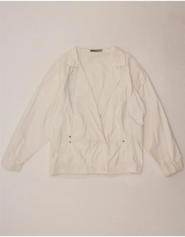 VINTAGE Womens Bomber Jacket One Size White Cotton