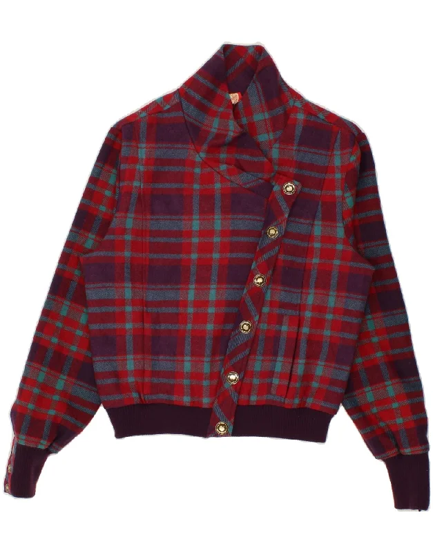 VINTAGE Womens Bomber Jacket UK 16 Large Red Check