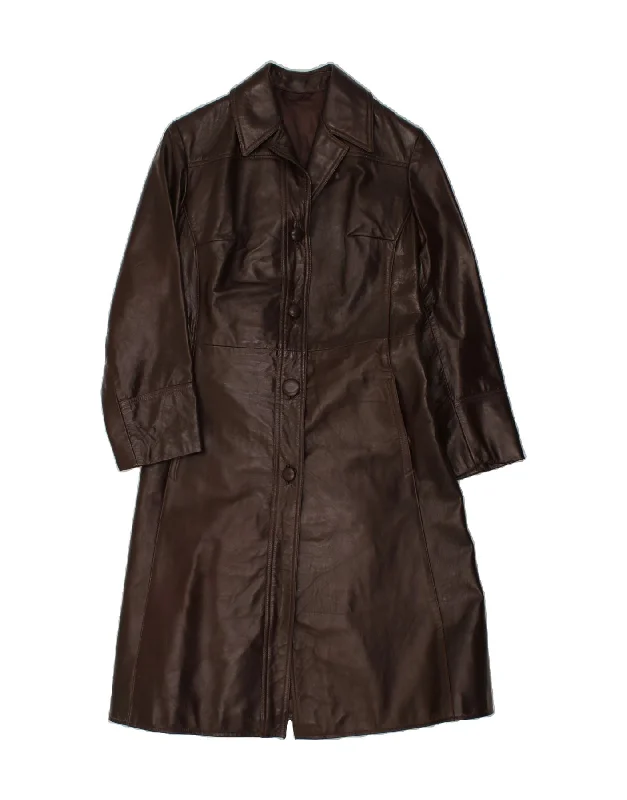 VINTAGE Womens Leather Coat UK 10 Small Brown