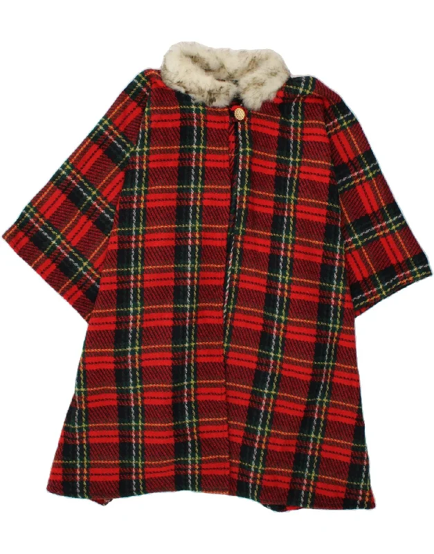 VINTAGE Womens Poncho Coat One Size Red Check