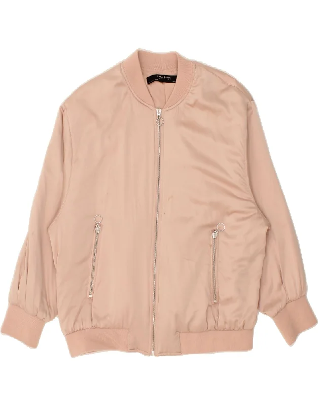 ZARA Womens Bomber Jacket UK 14 Medium Pink Polyester