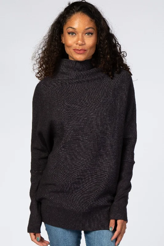 Charcoal Funnel Neck Dolman Sleeve Sweater