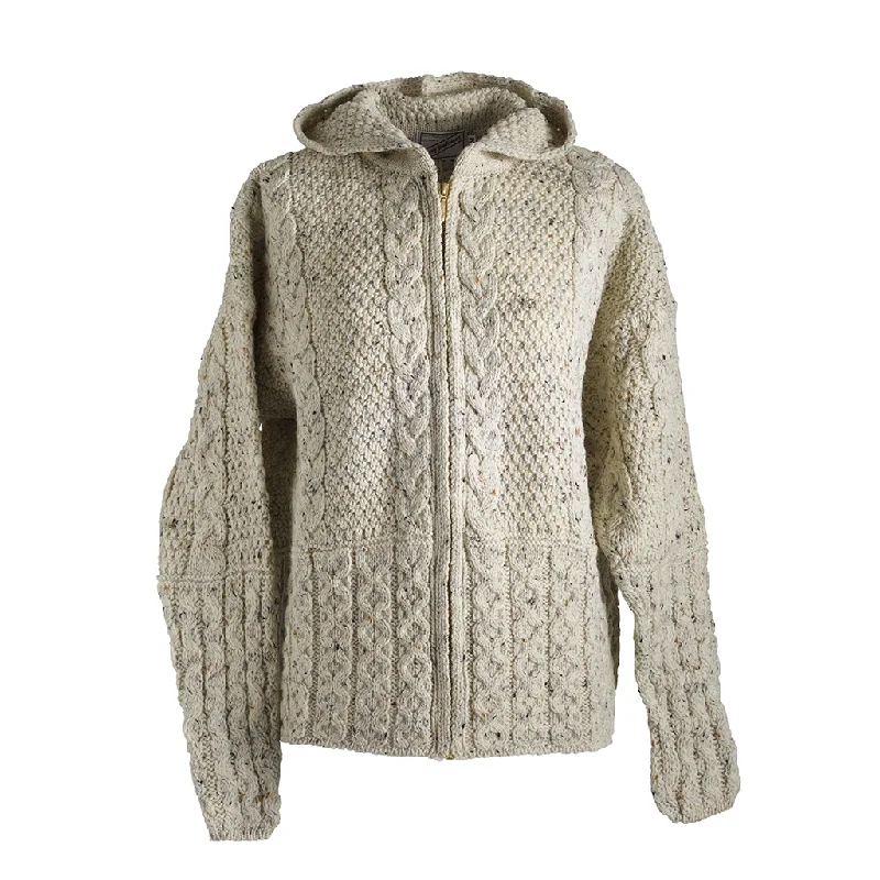 Hooded Zip Aran Cardigan Oatmeal