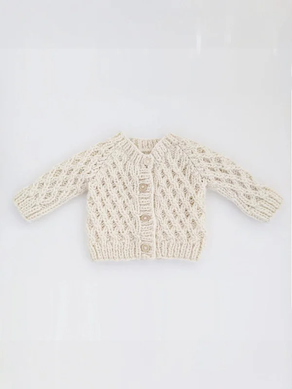 Waffle Cardigan Sweater, Natural