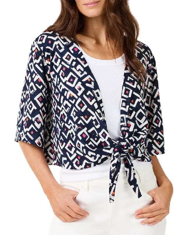 NIC+ZOE Indigo Angles 4-Way Linen-Blend Cardigan