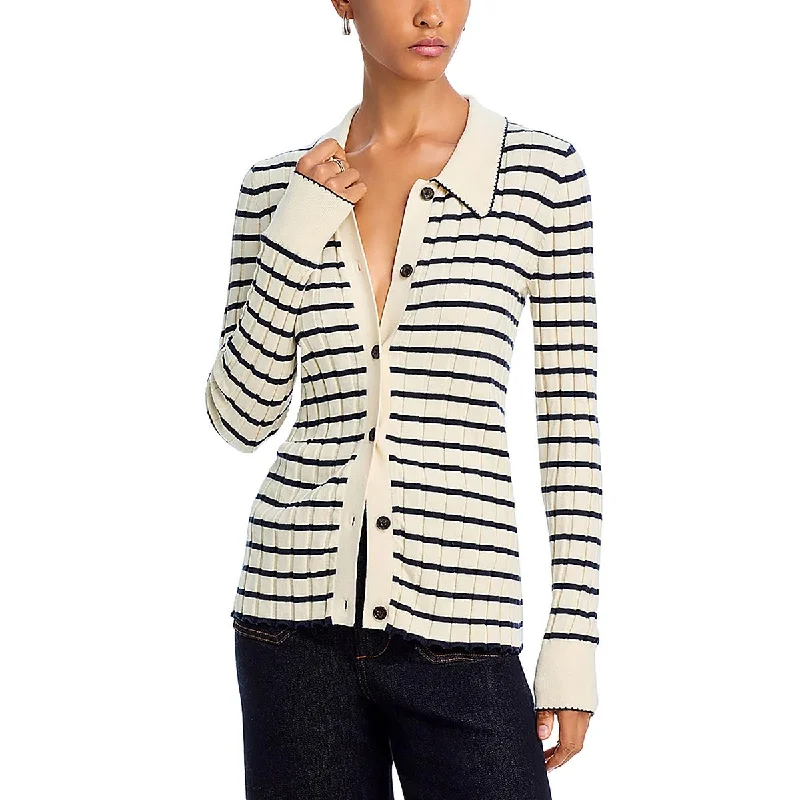 Womens Striped Button-Down Cardigan Sweater