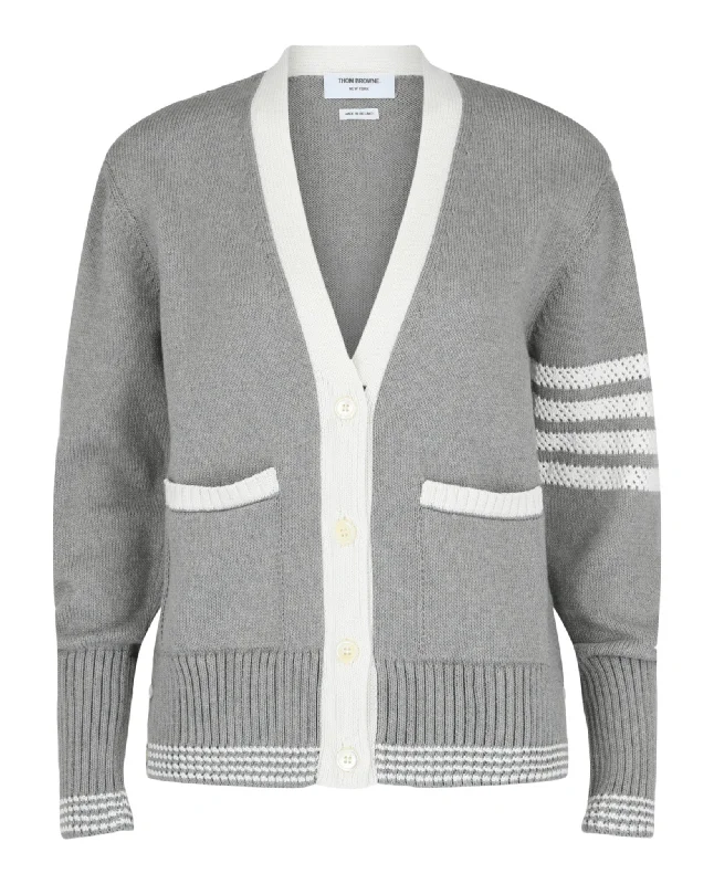 Jersey 4-Bar V-Neck Pointelle Cardigan