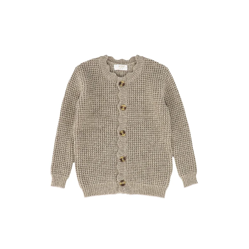 KIPP TAUPE WAFFLE KNIT SCALLOP TRIM CARDIGAN [FINAL SALE]