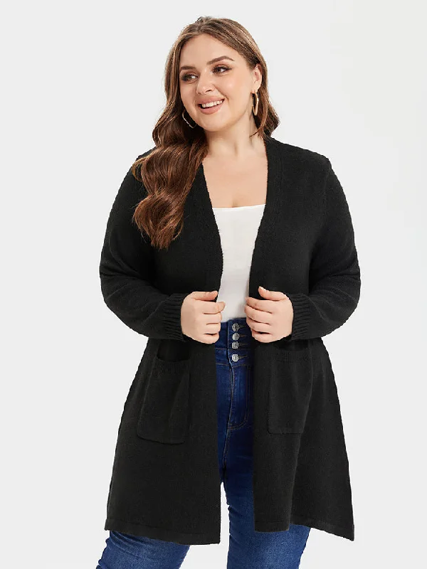 Dual Pocket Open Front Drop Shoulder Cardigan